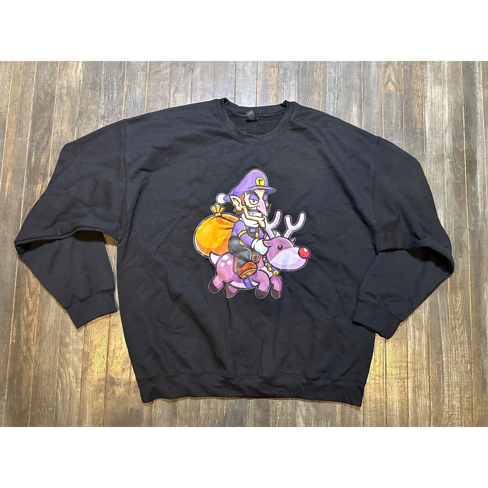 Waluigi Santa Reindeer Christmas Sweatshirt Black Crewneck‎